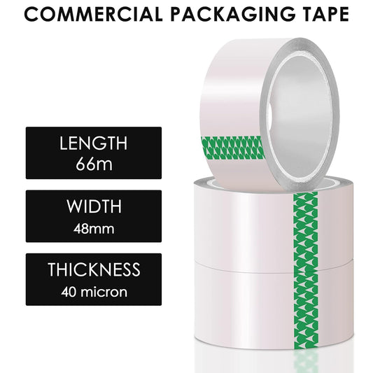48mm x 66m - Adhesive Clear Transparent Parcel Packaging Tape (Pack of 6)
