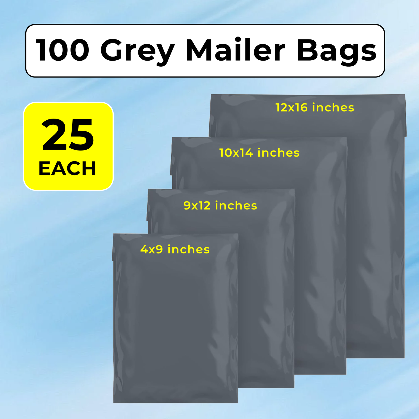Grey Self Seal Mailing Bags, 4 Sizes, Pack of 100